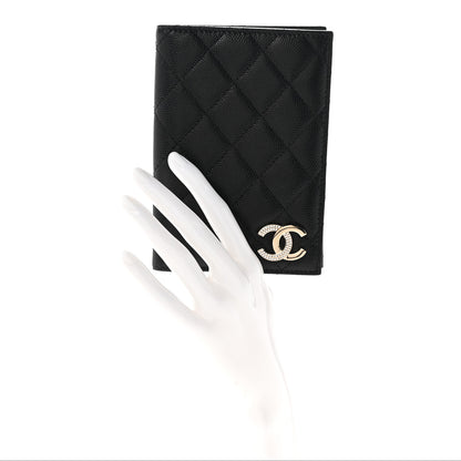 Chanel Caviar Quilted Crystal CC Passport Holder Black 2 of 7