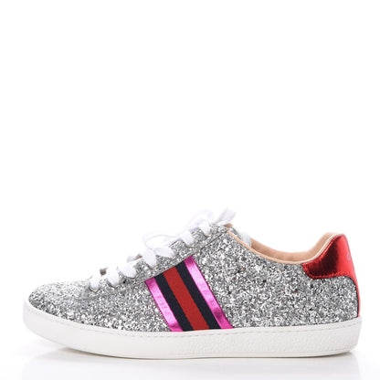 Gucci Glitter Web Ace Sneakers 38 Silver 1 of 14