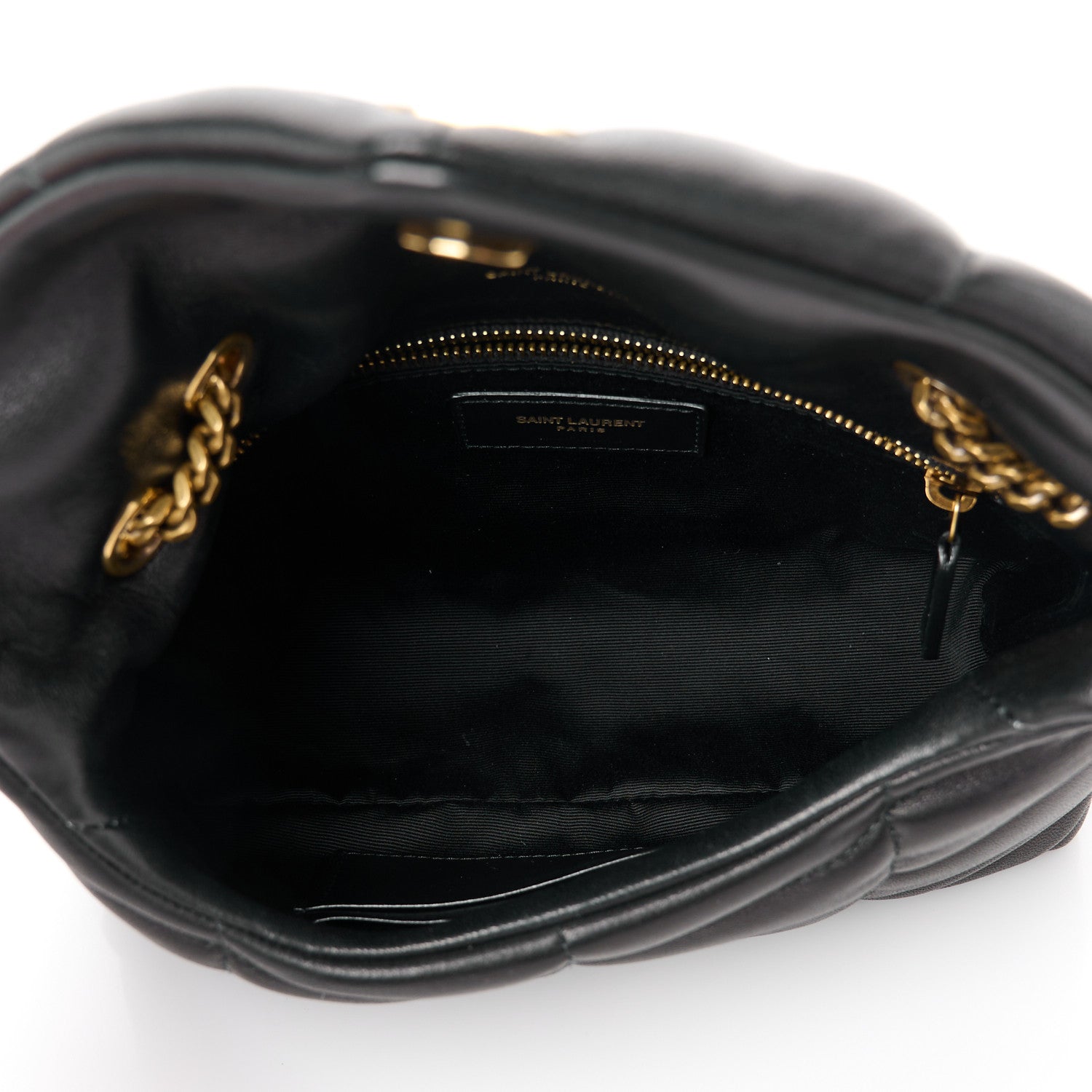Saint Laurent Lambskin Quilted Toy Loulou Puffer Monogram Chain Satchel Black 5 of 12