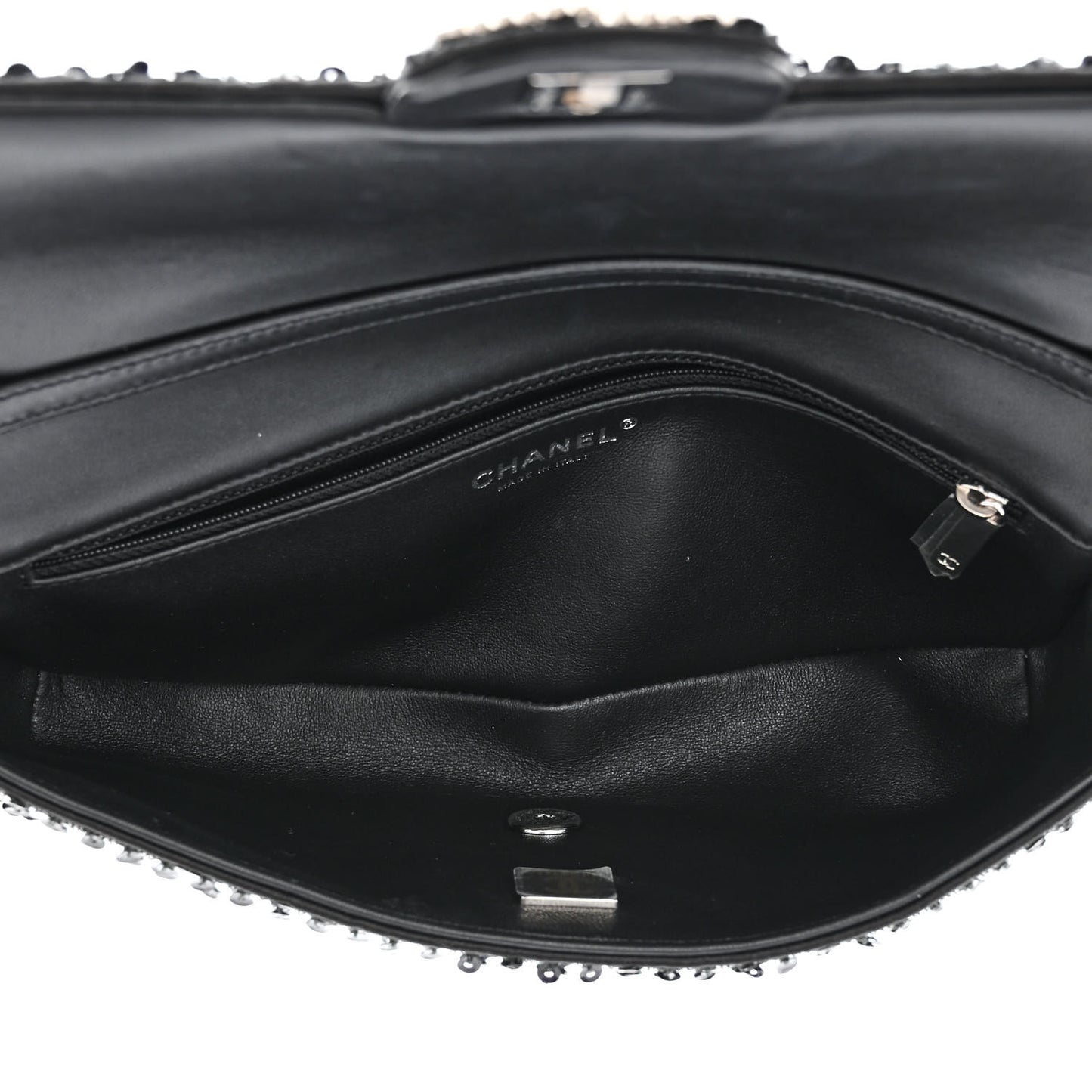 Sequin Quilted Pearl CC Flap Clutch Black