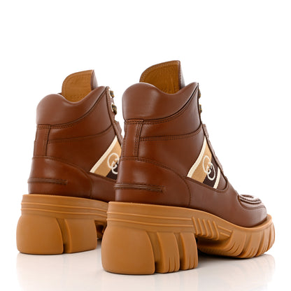 Gucci Quebec Calfskin Web Womens Interlocking G Lace Up Combat Up Combat Boots 38 Cuir Mystic White Ebony Beige 4 of 11