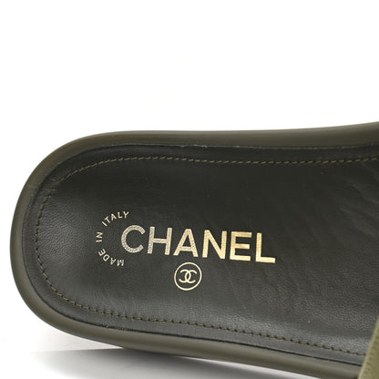 Chanel Canvas Chain Flat Sandals 38 Khaki 7 of 8