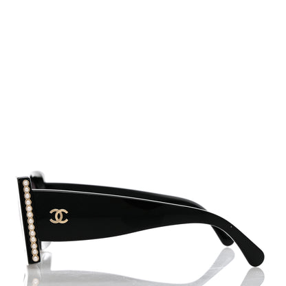 Chanel Acetate Pearl Rectangle Sunglasses 5480-H Black 3 of 8