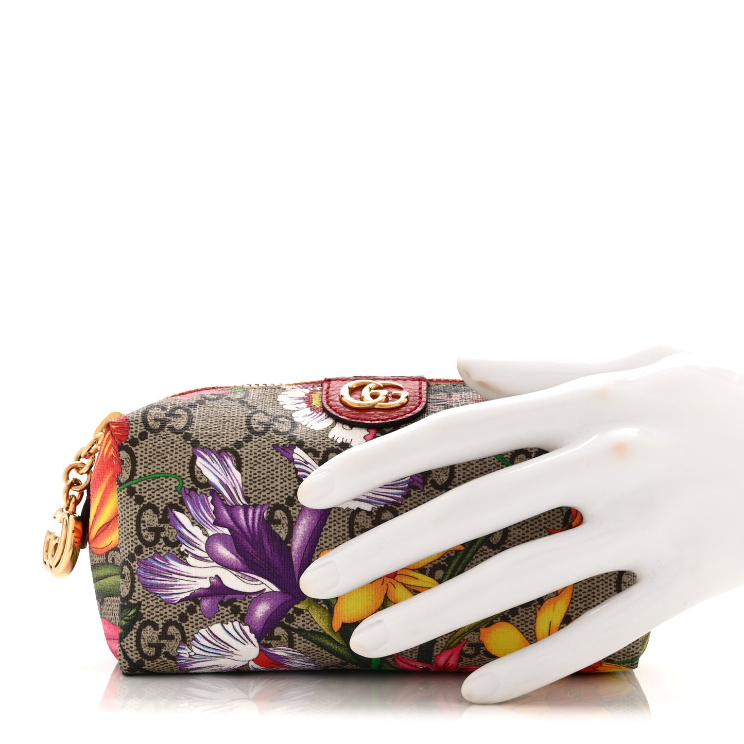 Soft GG Supreme Monogram Flora Calfskin Small Ophidia Cosmetic Case Beige Ebony Multicolor Rosso