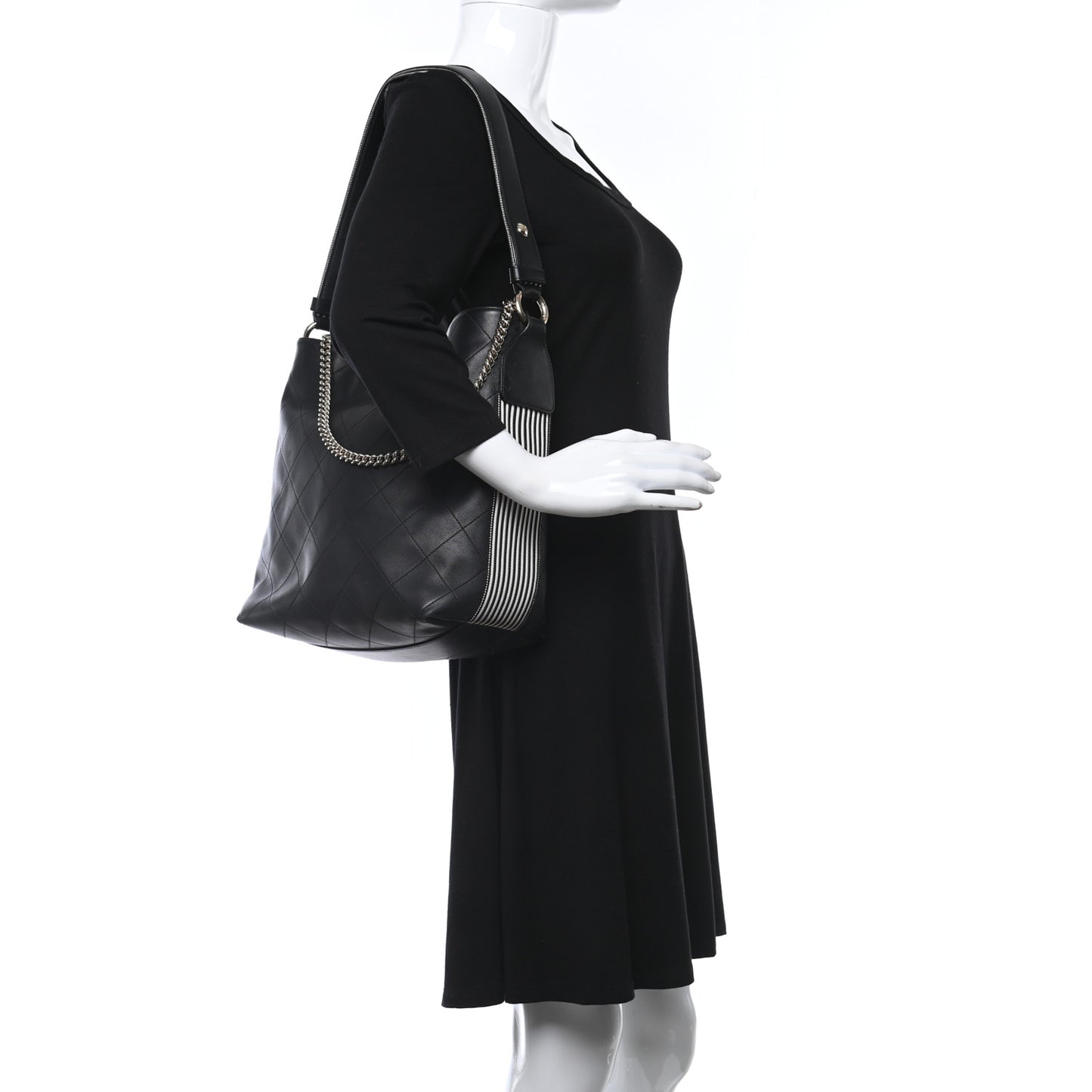 Calfskin Stitched Over & Over Hobo Black