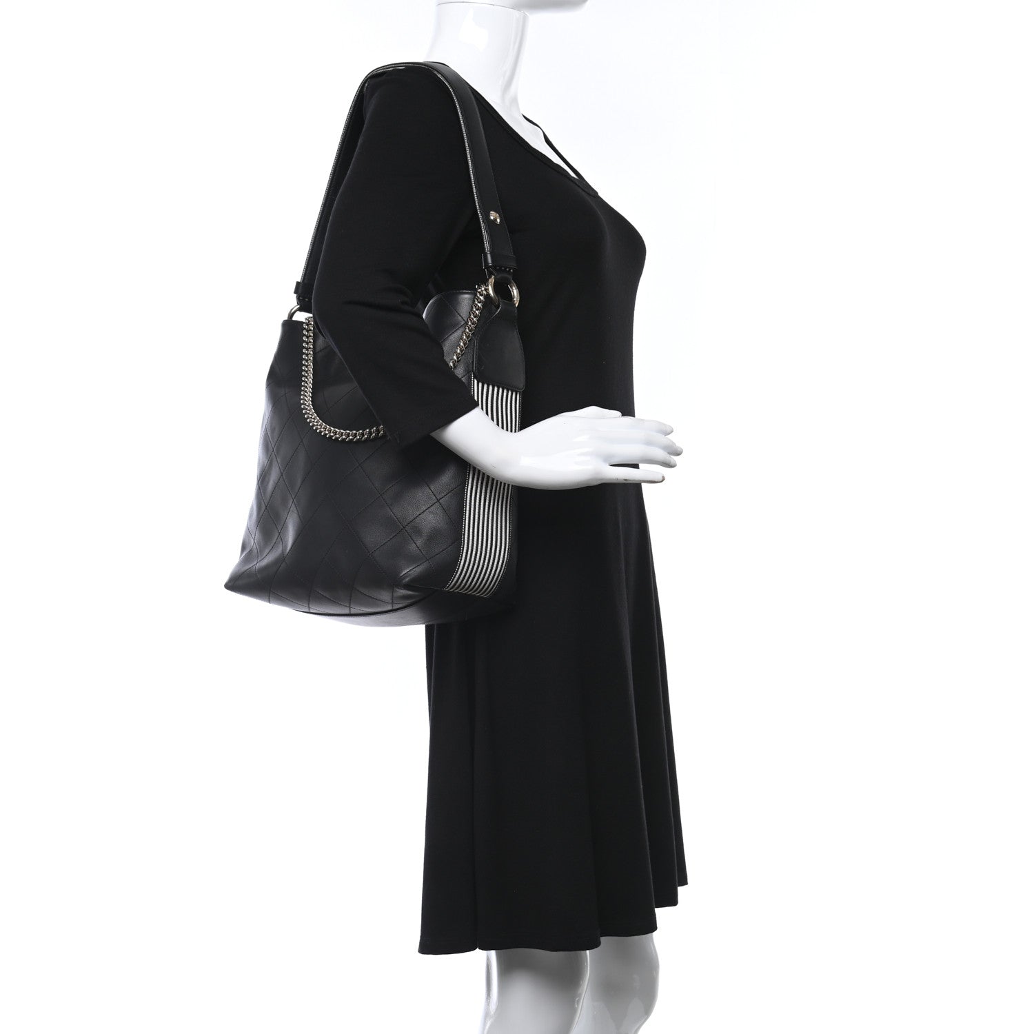 Chanel Calfskin Stitched Over & Over Hobo Black 2 of 9