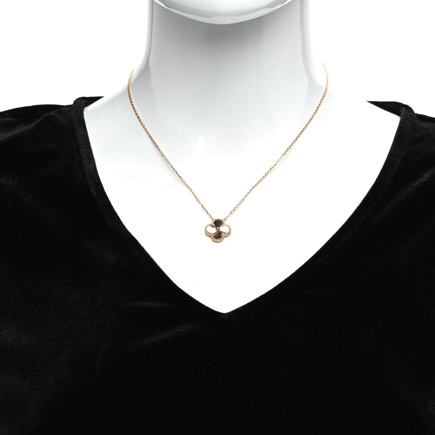 18K Yellow Gold Guilloche Vintage Alhambra Pendant Necklace