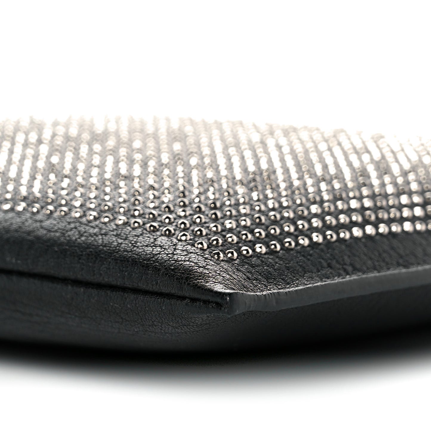 Calfskin Studded Letters Zipped Clutch Black
