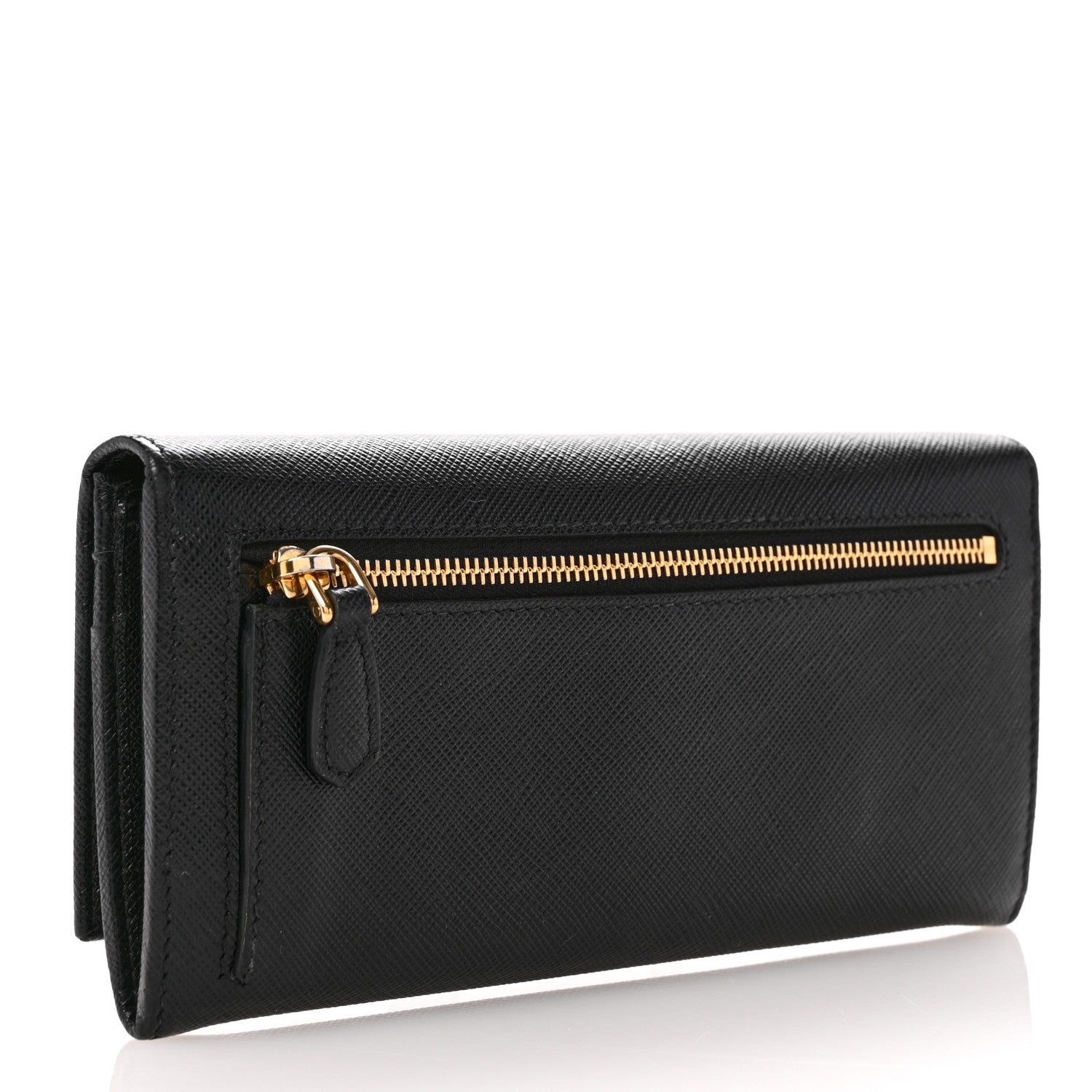Prada Saffiano Triangle Logo Continental Flap Travel Wallet Black 4 of 9