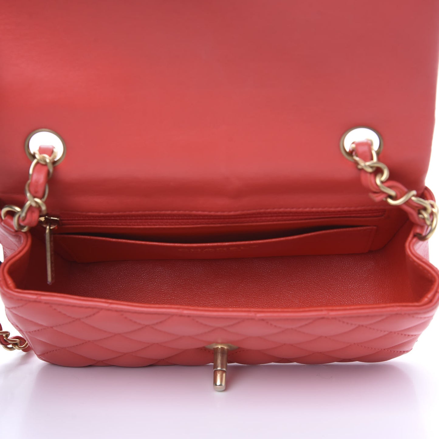 Lambskin Quilted Mini Rectangular Flap Red