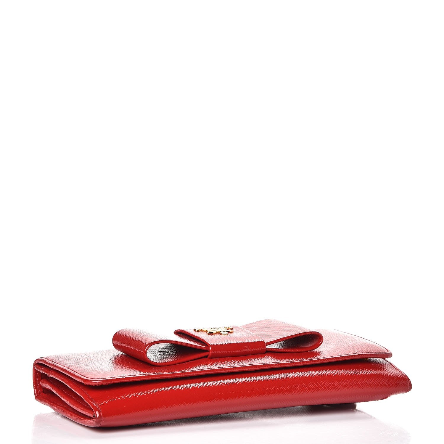 Prada Saffiano Vernice Bow Continental Wallet Rosso 4 of 9
