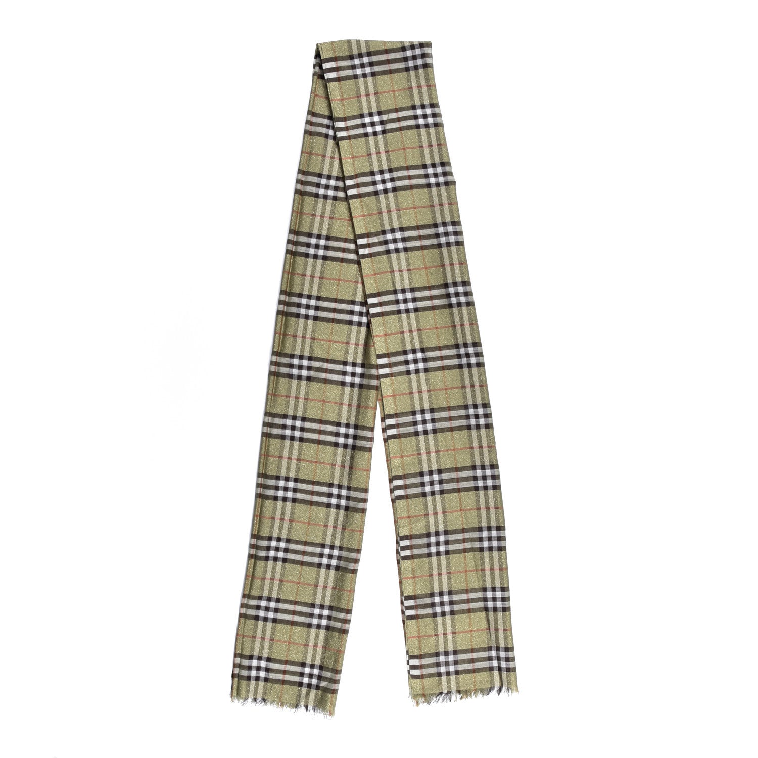 Burberry Metallic Wool Silk Gauze Vintage Check Scarf Pale Powder Green 2 of 4