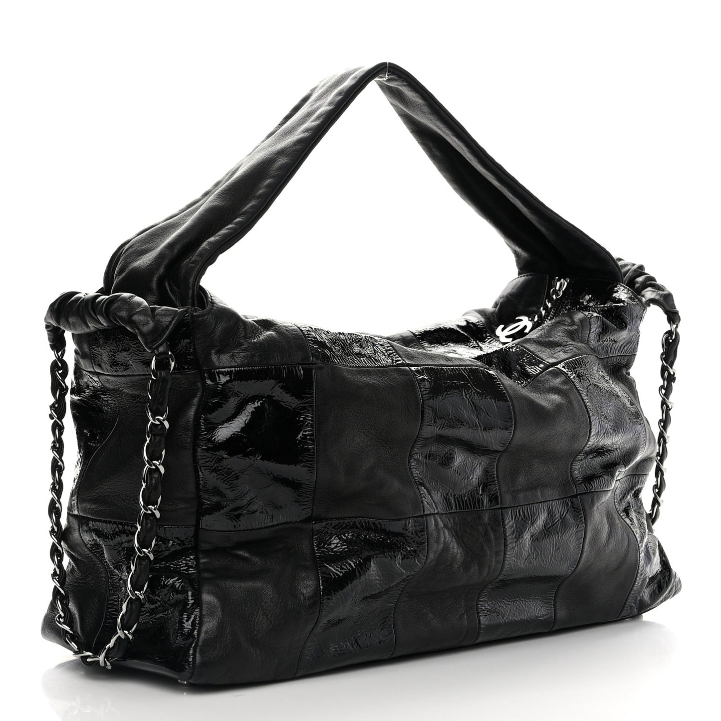 Lambskin Patent Calfskin Brooklyn Patchwork Hobo Black