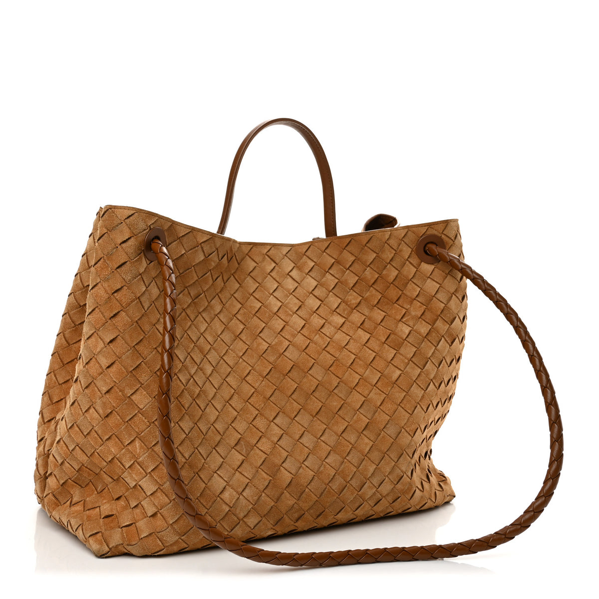Suede Intrecciato Large Andiamo Shoulder Bag Acorn