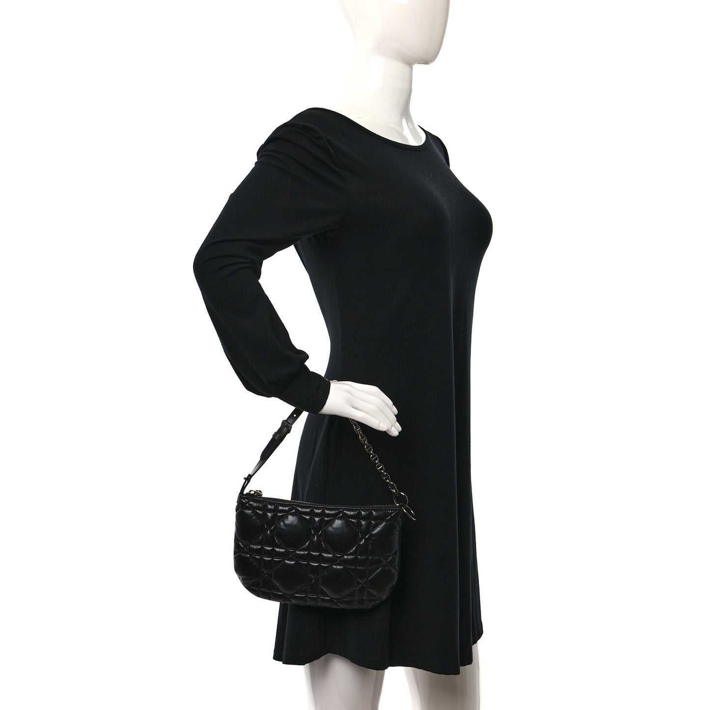 Calfskin Macrocannage Mini Dior Caro Tulip Bag Black