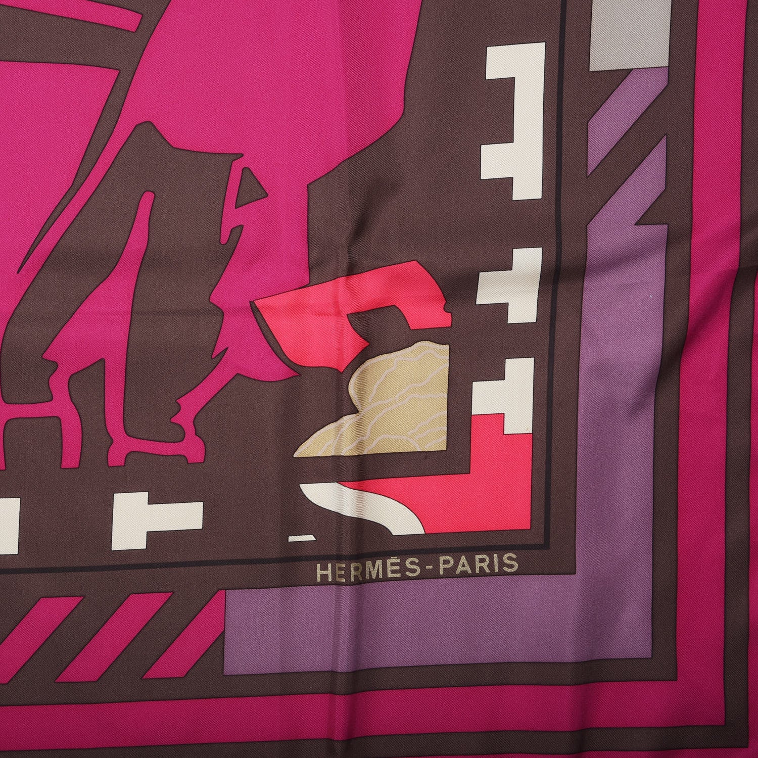 Hermes Silk Puzzle Scarf 90 Marron Glace Rose Cassis 2 of 5