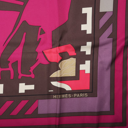 Hermes Silk Puzzle Scarf 90 Marron Glace Rose Cassis 2 of 5
