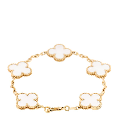 Van Cleef & Arpels 18K Yellow Gold Mother of Pearl 5 Motifs Vintage Alhambra Bracelet 2 of 6