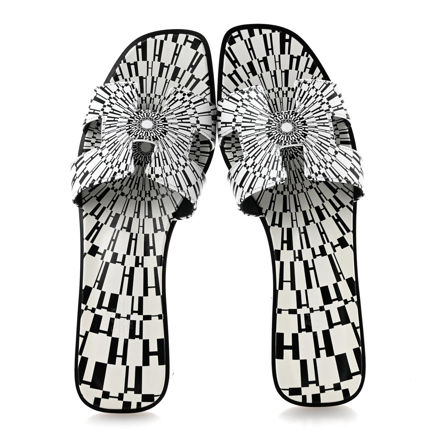 Calfskin Printed Op'H Oran Sandals 40.5 Black White