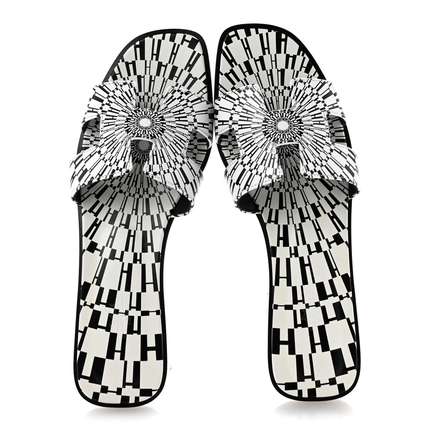 Hermes Calfskin Printed Op'H Oran Sandals 40.5 Black White 2 of 10