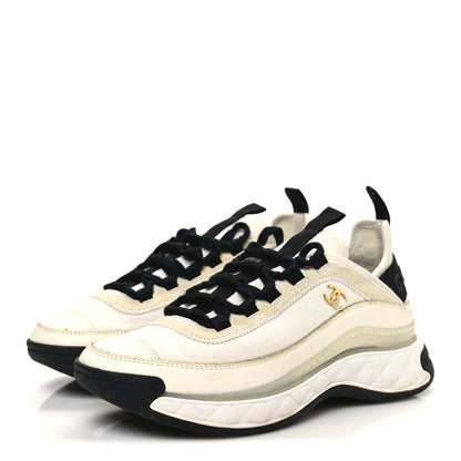 Chanel Velvet Calfskin Mixed Fibers CC Sneakers 38 Ivory Black 4 of 11