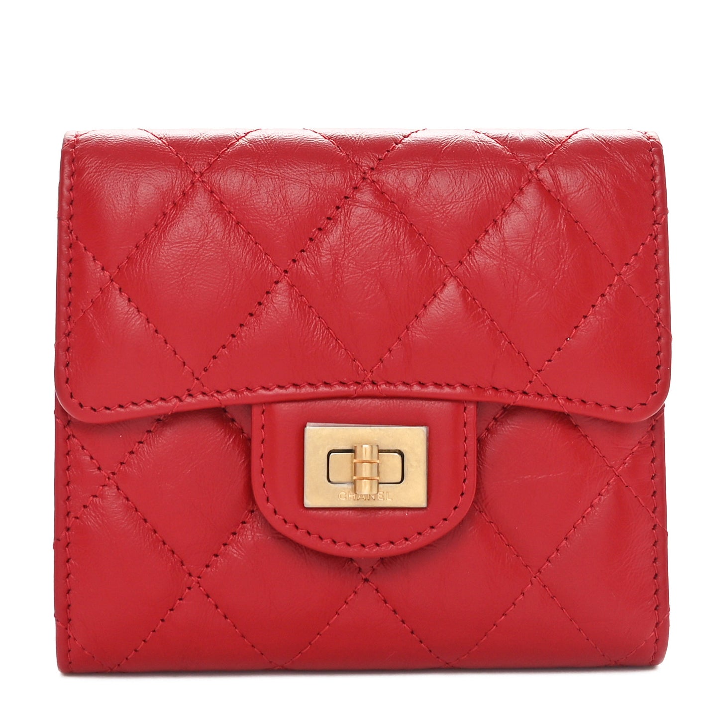 Aged Calfskin Quilted Reissue Compact Wallet Red