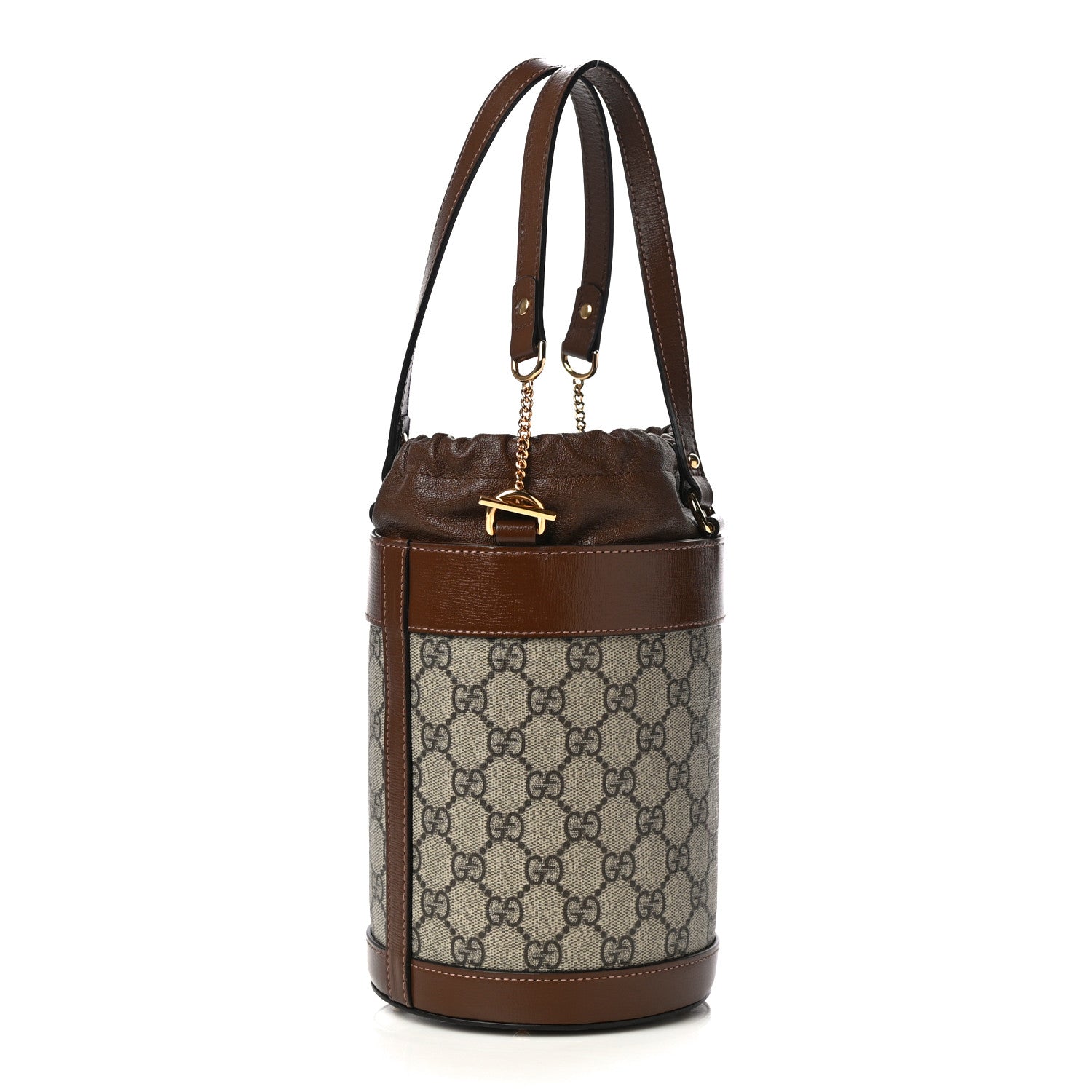 Gucci GG Supreme Monogram Azalea Sakai Calfskin Small Horsebit 1955 Drawstring Bucket Bag Beige Ebony Brown Sugar 3 of 11