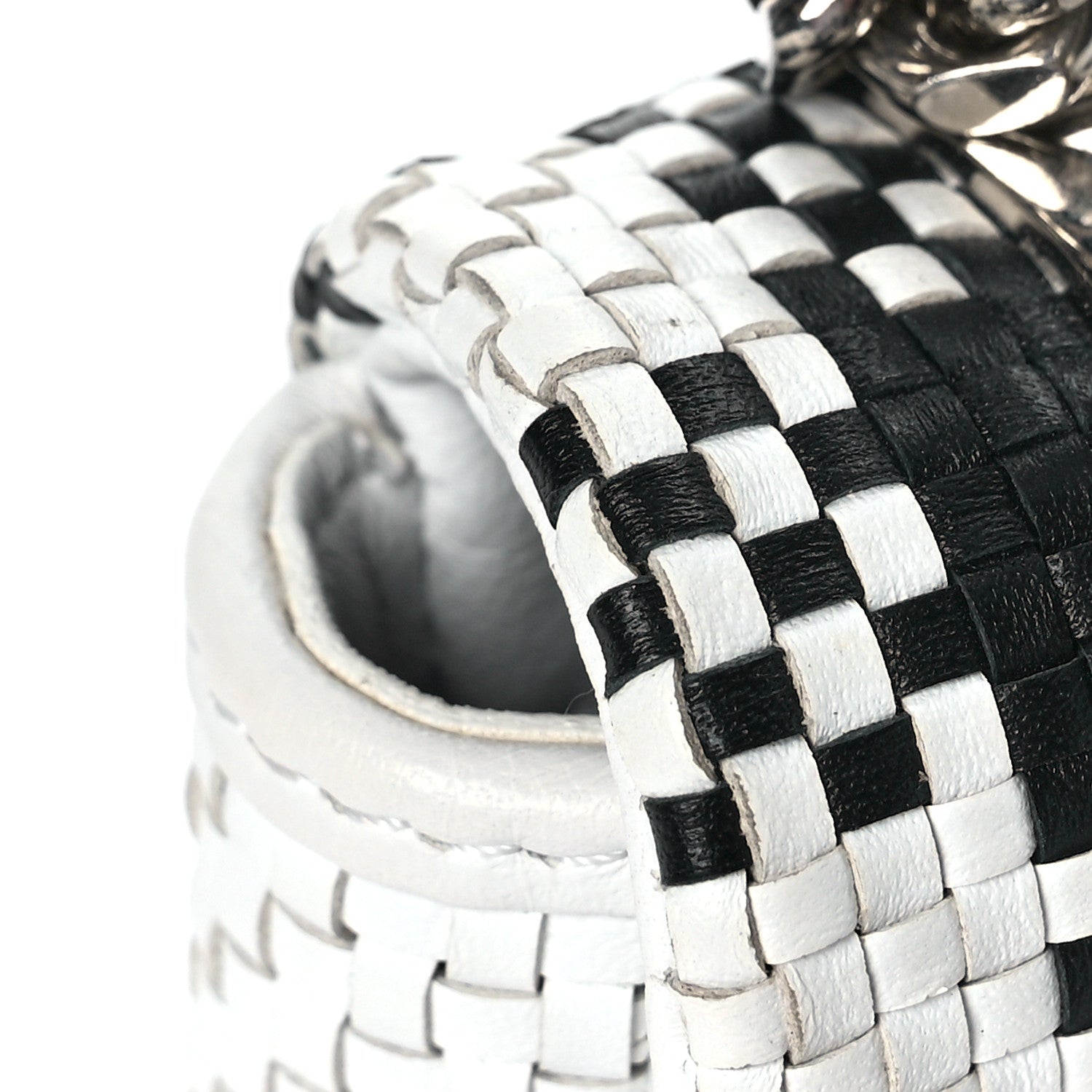 Burberry Woven Calfskin Mini Latticed Lola Bag Black White 10 of 10