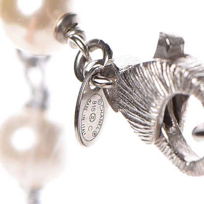 Chanel Pearl Baguette Crystal CC Moon Long Necklace Silver 5 of 6