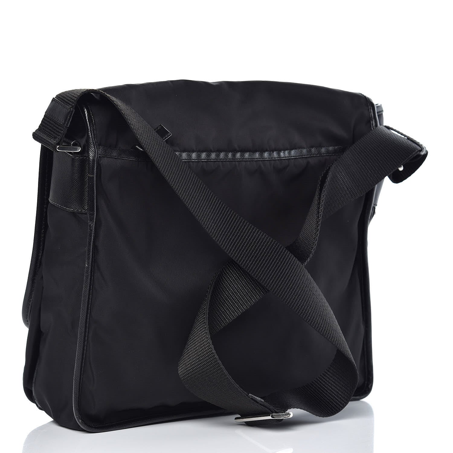 Prada Tessuto Nylon Saffiano Messenger Satchel Black 3 of 15