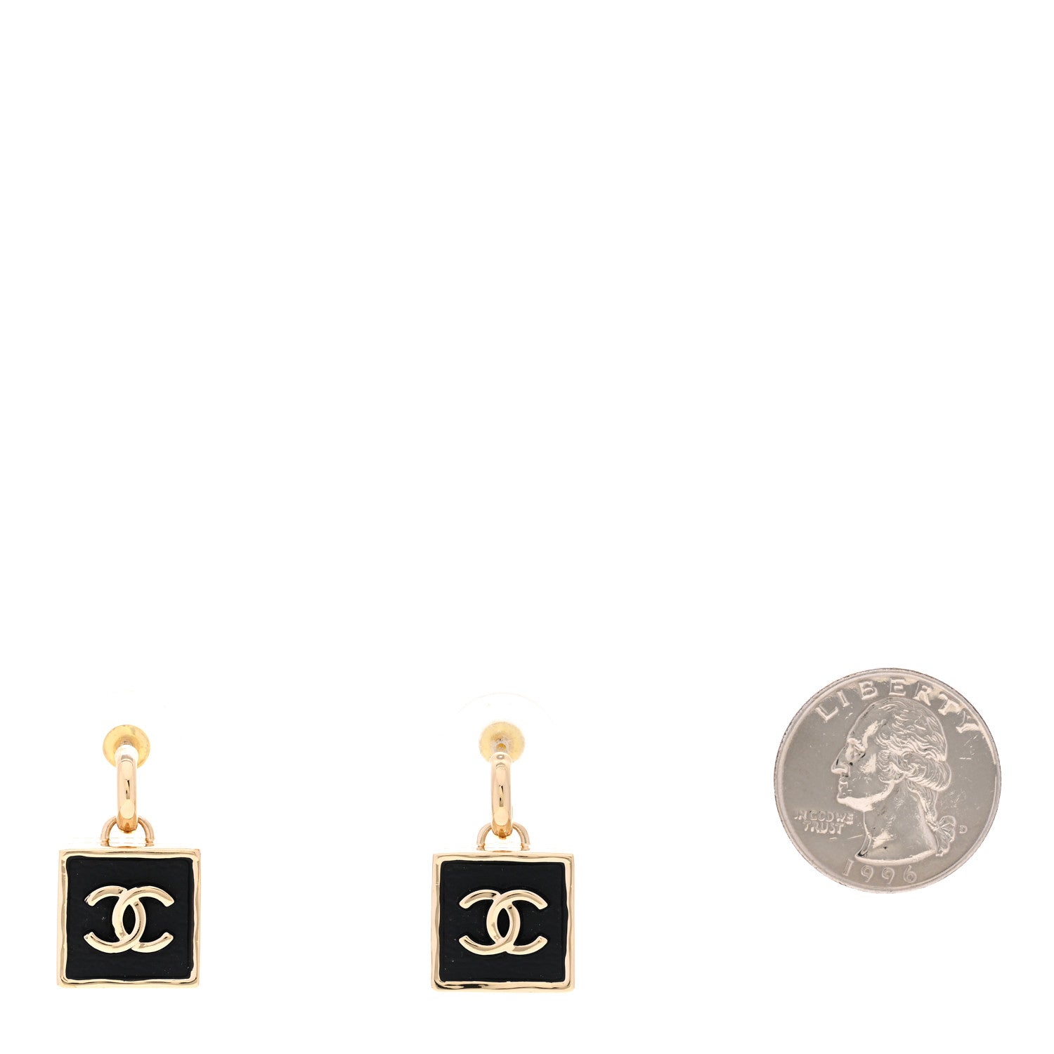 Chanel Metal Enamel CC Square Drop Earrings Gold Black 3 of 5