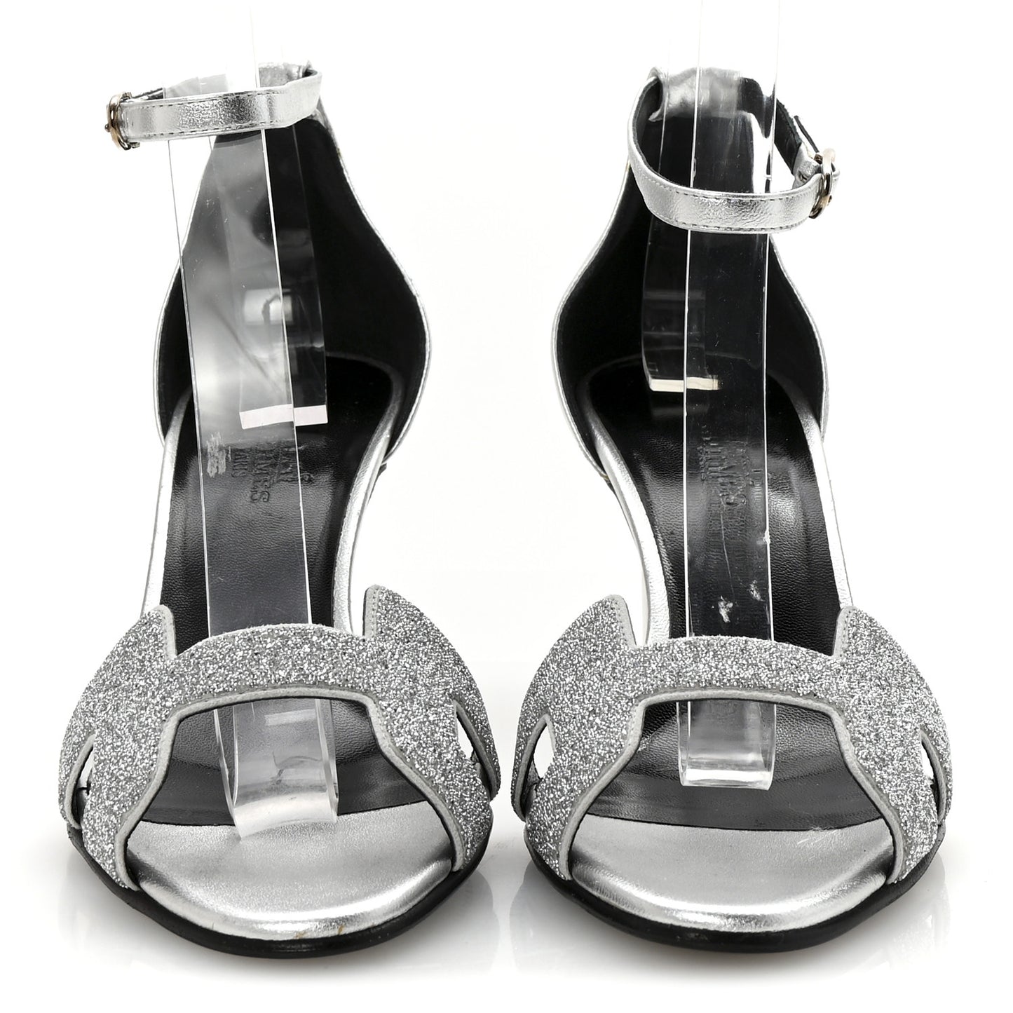 Metallic Lambskin Crystal Powder Premiere 70 Sandals 37 Gris Argente