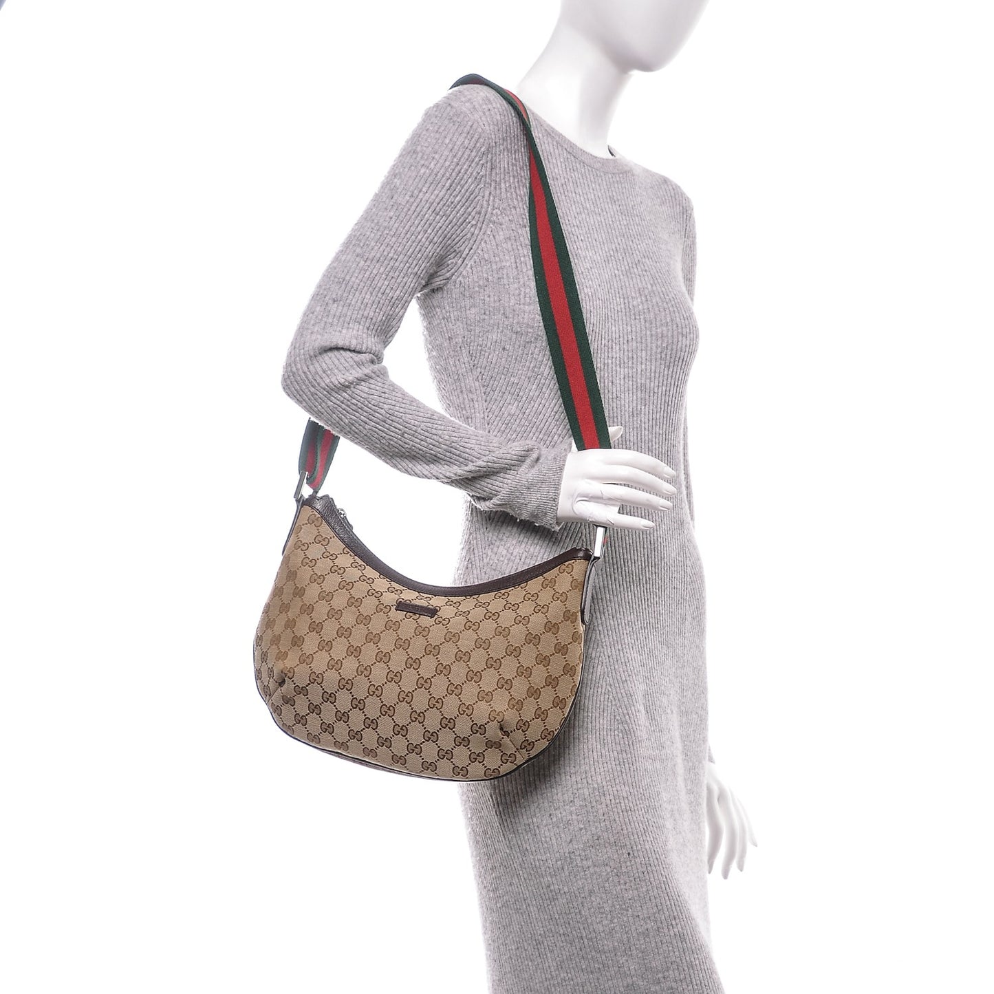 Monogram Web Medium Half Moon Hobo Dark Brown