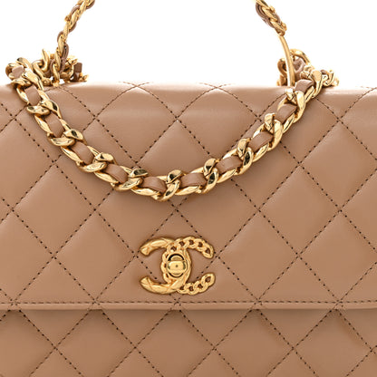 Chanel Shiny Calfskin Quilted Small Metal Chain Top Handle Flap Beige 8 of 12