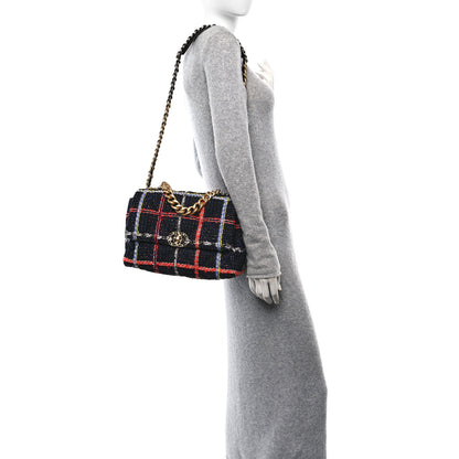 Chanel Tweed Quilted Large Chanel 19 Flap Black Orange Blue 2 of 11