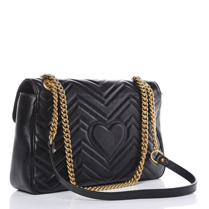 Gucci Calfskin Matelasse Medium GG Marmont Shoulder Bag Black 3 of 16