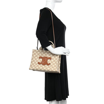 Celine Canvas Calfskin Triomphe Print Small Cabas Thais White 2 of 9