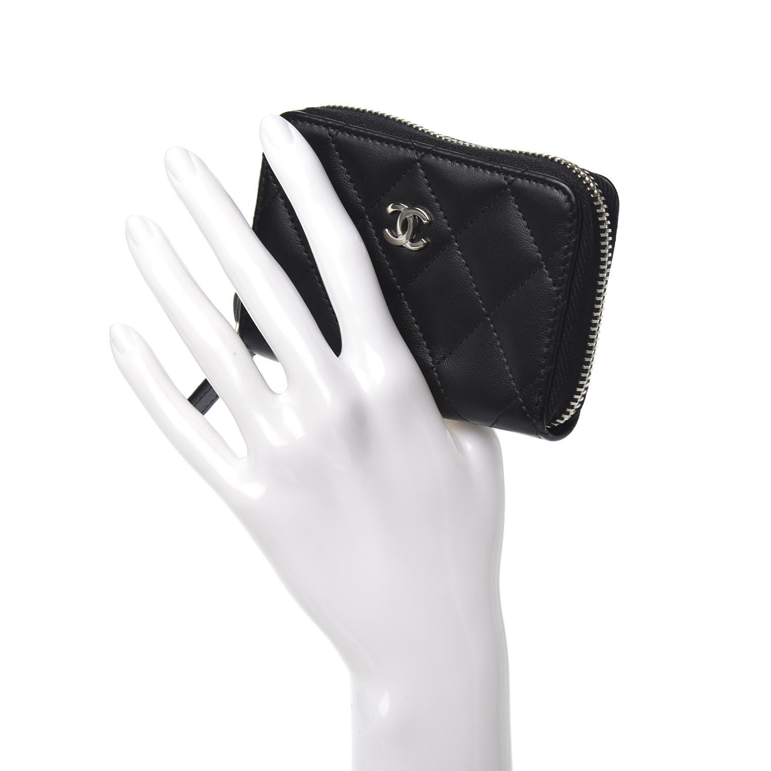 Chanel Lambskin Quilted Zip Coin Purse Black 2 of 7