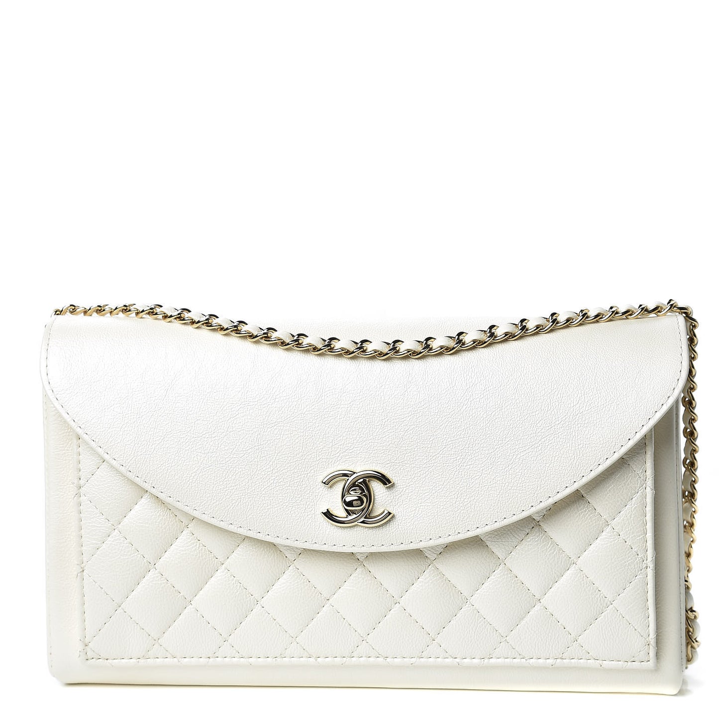 Iridescent Calfskin Smart Pocket Flap Bag White