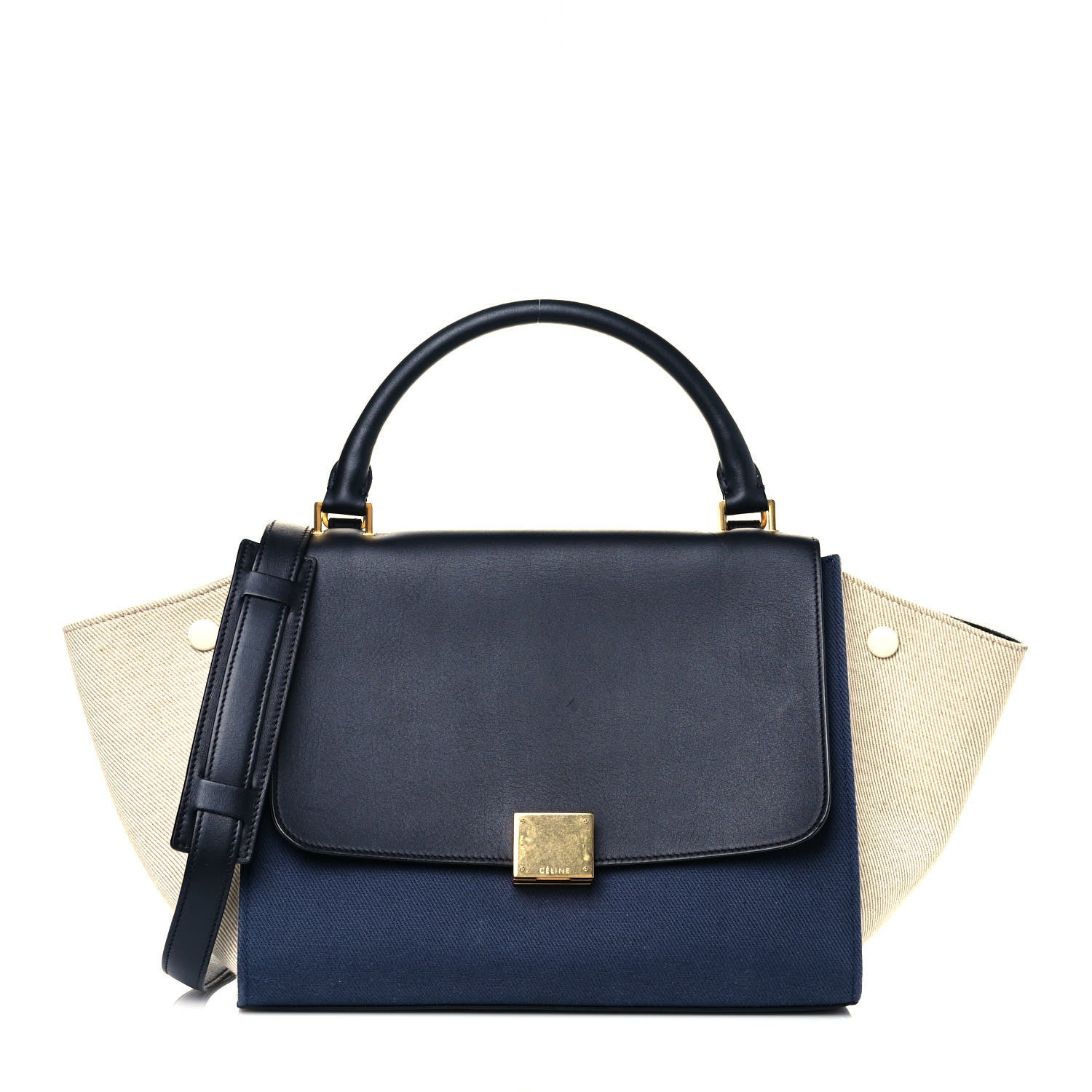 Celine Smooth Calfskin Linen Medium Tri-Color Trapeze Navy Blue 1 of 9