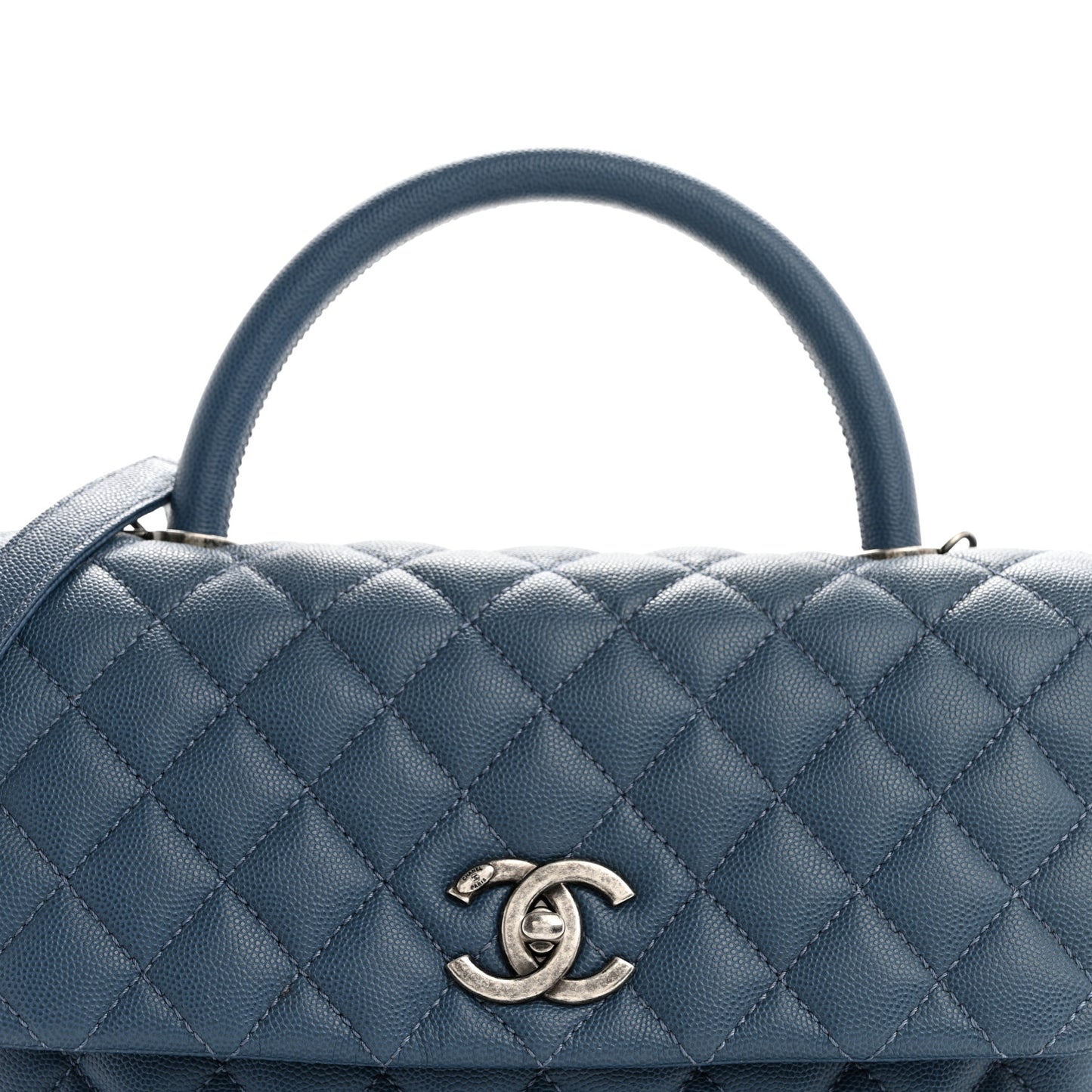 Caviar Quilted Small Coco Handle Flap Blue