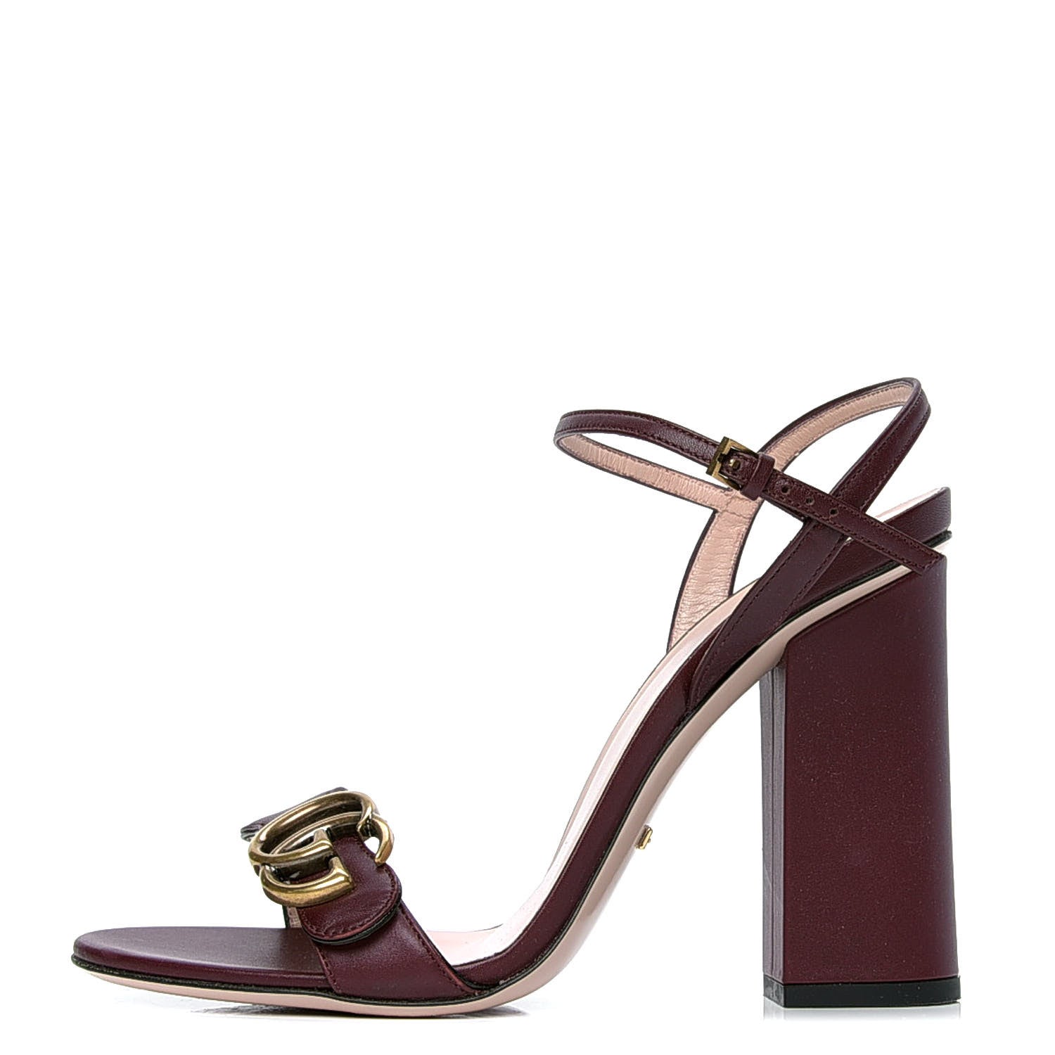 Gucci Lifford Calfskin GG Marmont Ankle Wrap 105mm Sandals 38 Vintage Bordeaux 1 of 4