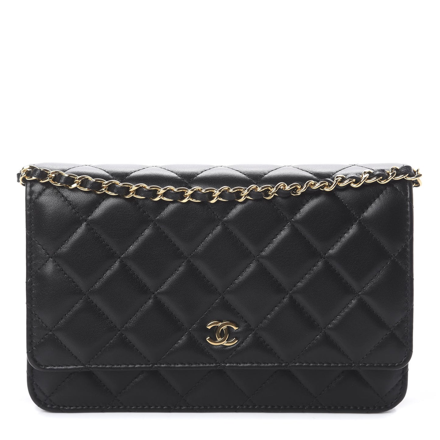 Lambskin Quilted Wallet On Chain WOC Black