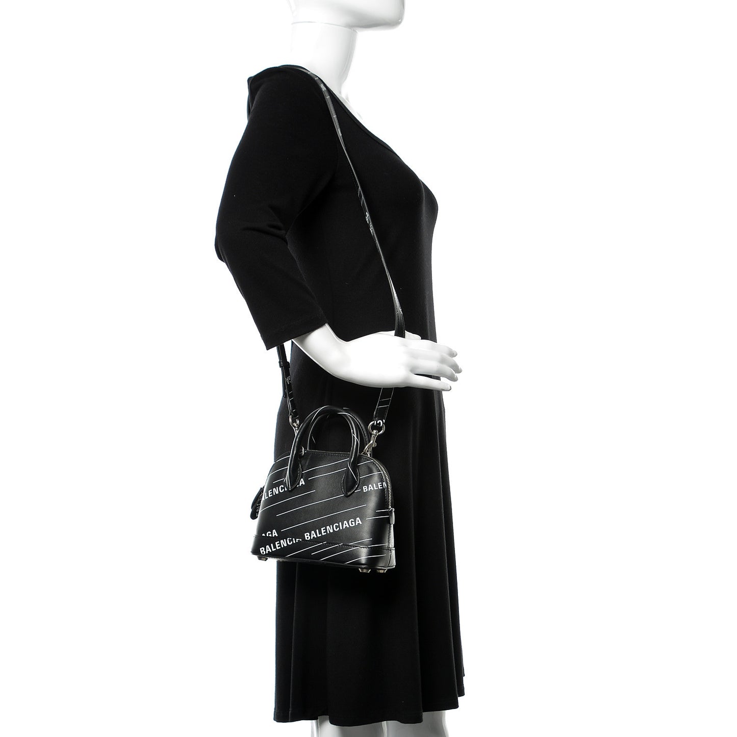Calfskin Logo Print XXS Ville Top Handle Bag Black White