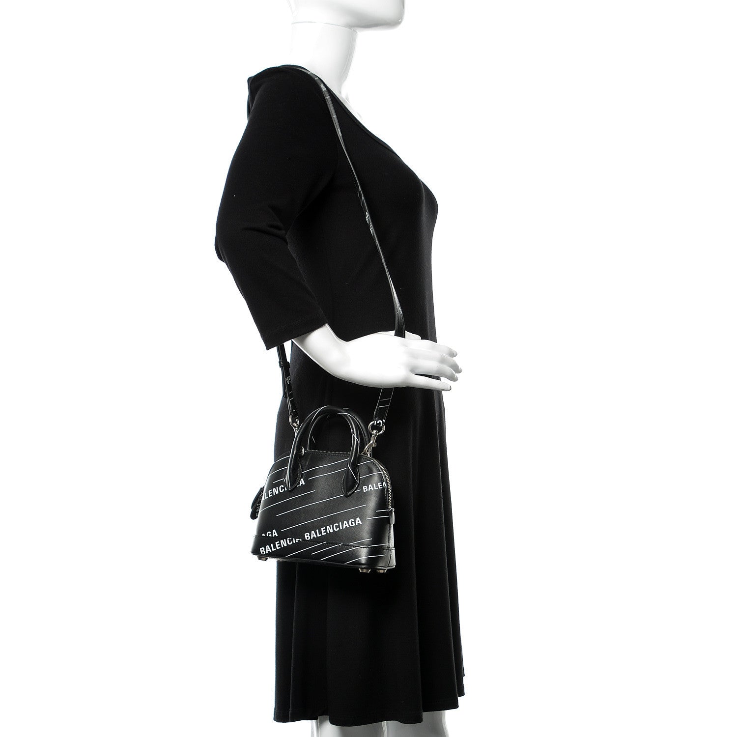 Balenciaga Calfskin Logo Print XXS Ville Top Handle Bag Black White 2 of 11