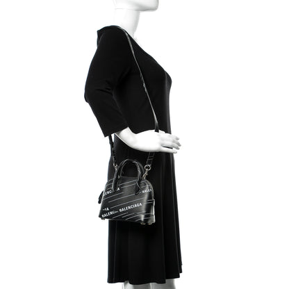 Balenciaga Calfskin Logo Print XXS Ville Top Handle Bag Black White 2 of 11