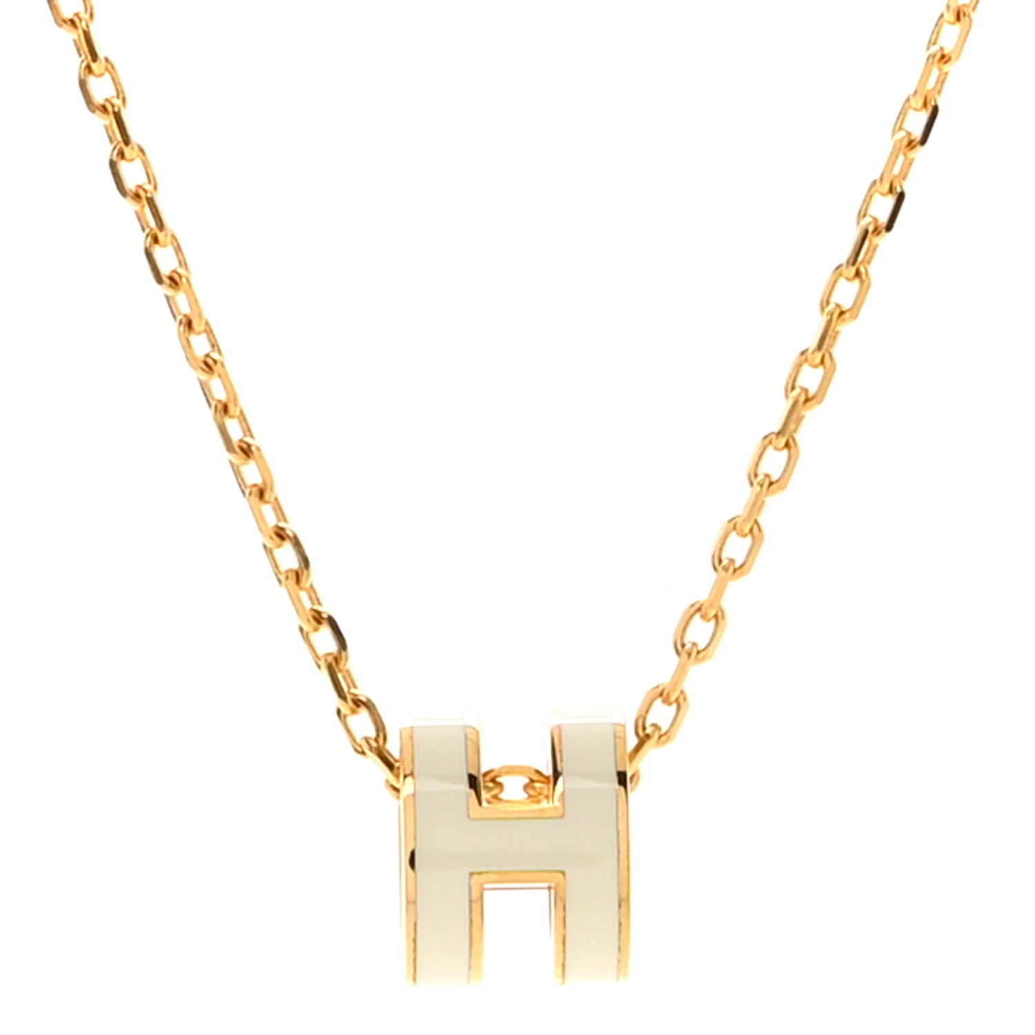Hermes Lacquered Gold Mini Pop H Pendant Necklace White 4 of 7