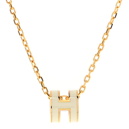 Hermes Lacquered Gold Mini Pop H Pendant Necklace White 4 of 7