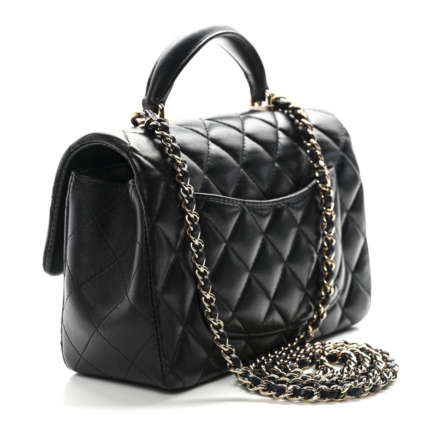 Lambskin Quilted Mini Top Handle Rectangular Flap Black