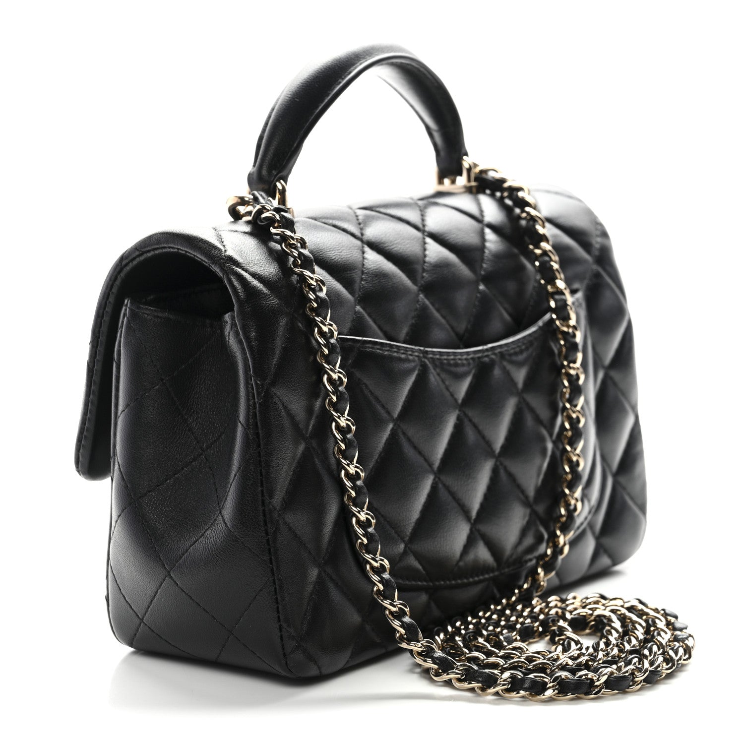 Chanel Lambskin Quilted Mini Top Handle Rectangular Flap Black 3 of 12
